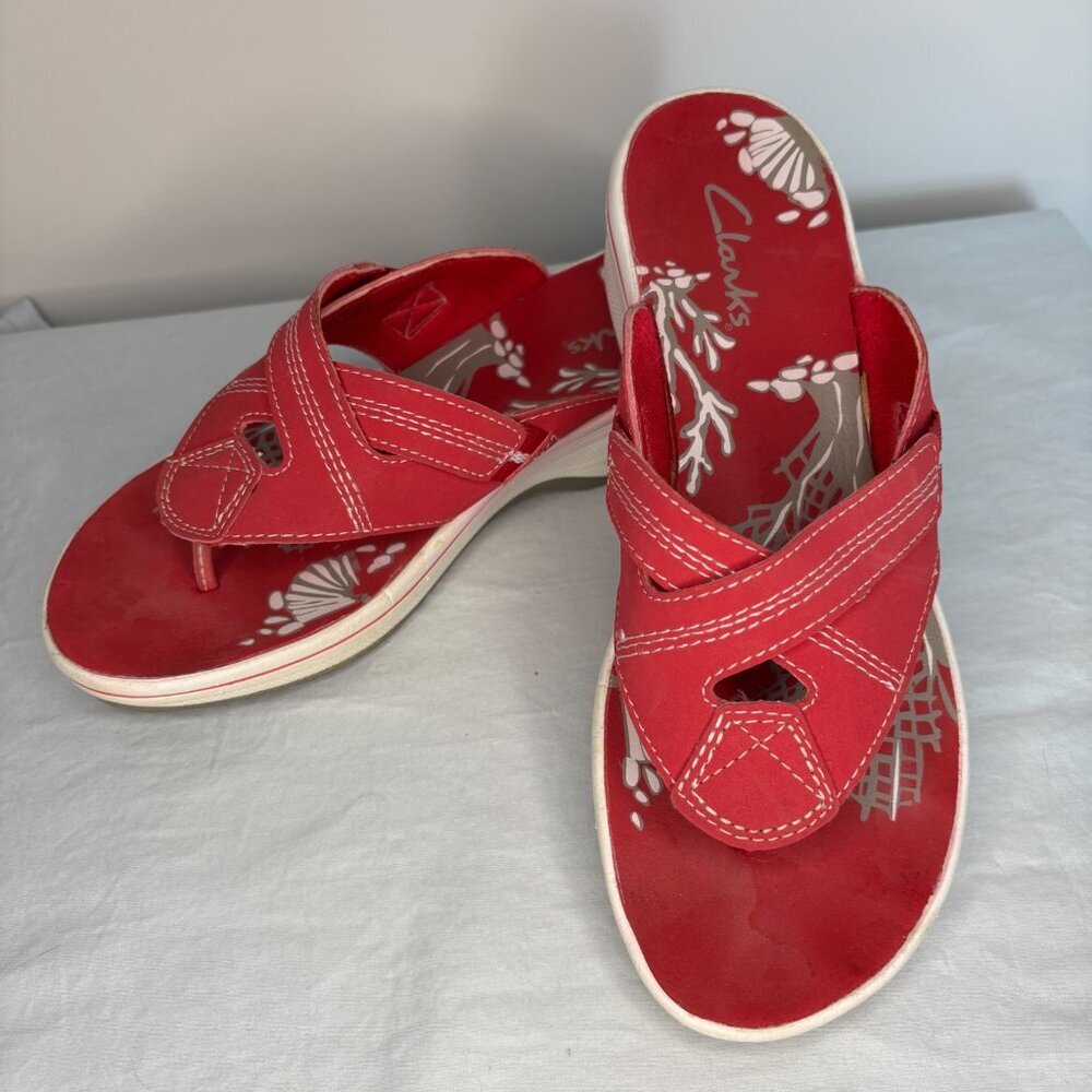 CLARKS Slip On Sandal Womens 6 Pink Coral Shell Beach Summer Pool